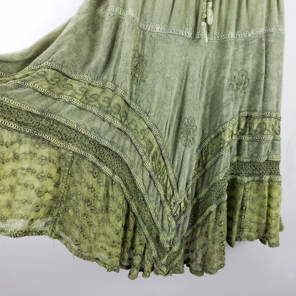 INDIAN BOHO GYPSY SKIRT MACRAME  EMBROIDERY GREEN - Picture 3 of 4